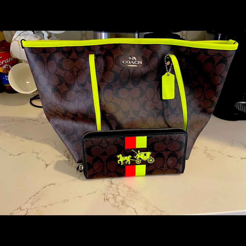 COPY - Coach neon yellow tote & matching wallet